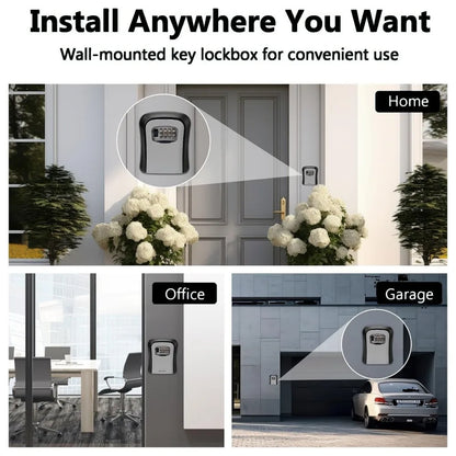 Wall Mount Key Lock Box 4 Digit Password Code Security Lock No Key for Home Office Key Safe Secret Storage Box Organizer