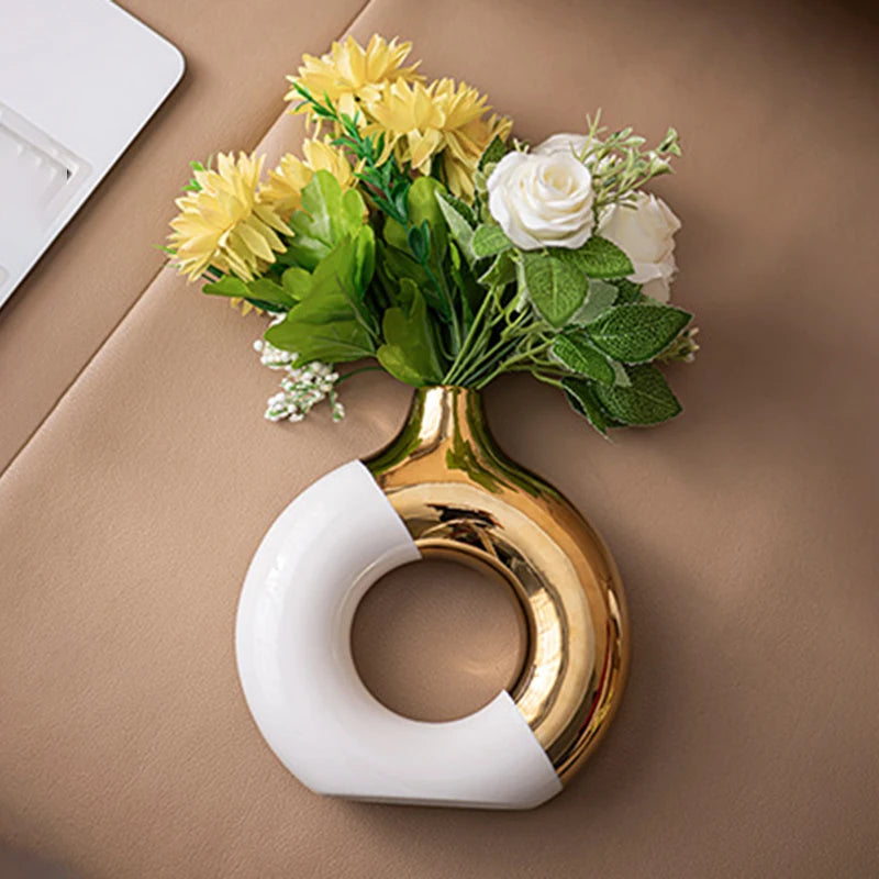 Ceramic Flower Vases For Living Room Luxury Nordic Plant Pot,Dinning Table Hotel Home Decoration,Wedding Festival Artwork Golden