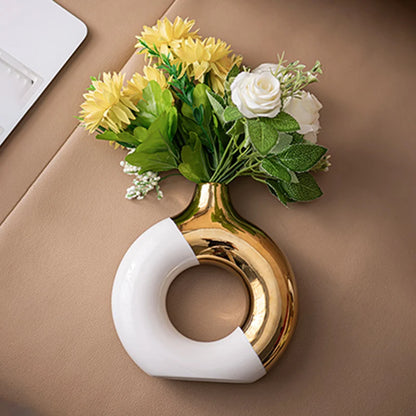Ceramic Flower Vases For Living Room Luxury Nordic Plant Pot,Dinning Table Hotel Home Decoration,Wedding Festival Artwork Golden