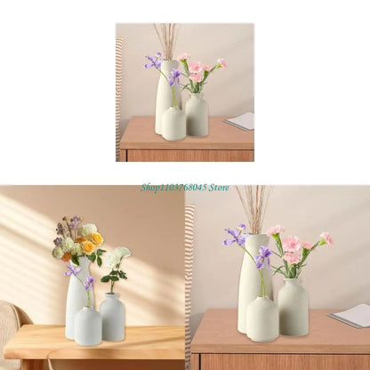 R53F 3Pcs Ceramics Vases for Florals Decoration Contemporary Geometrics Living Room Centerpieces