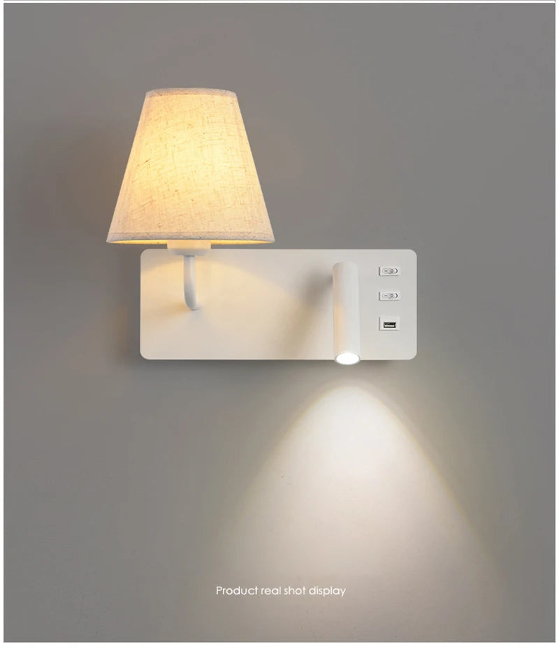 Nordic LED Wall Lamp Modern with Switch USB Wall Light Indoor Light Room Decor Reading Sconces For Hotel Bedside Bedroom Fixture