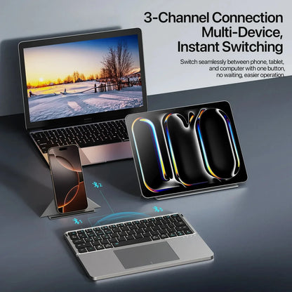 Foldable Bluetooth Keyboard with Touchpad & Phone Holder, Bluetooth 5.0 Multifunctional Wireless Keyboard for Phone Tablet PC