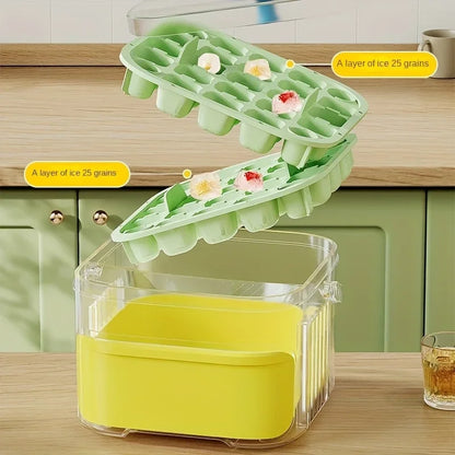 Compact Double Layer Ice Cube Tray with Lid and Bin, Pull-Out Ice Drawer with Portable Handle, Kitchen Accessories, Gadgets