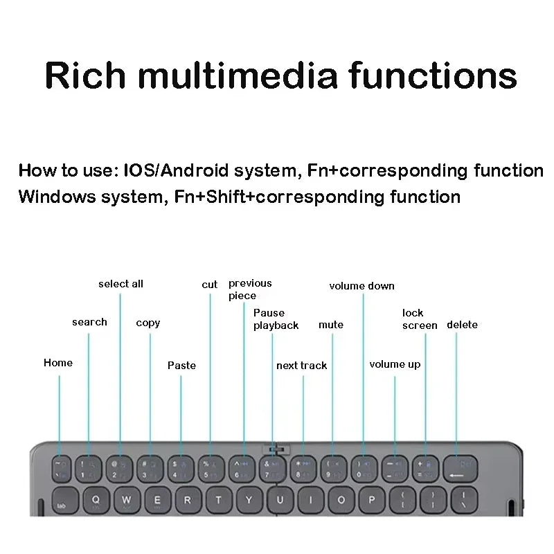 Foldable Bluetooth Keyboard USB Type C for Windows Android IOS for iPad Computer Tablet PC Phones Mice Key Board 3-Device Sync