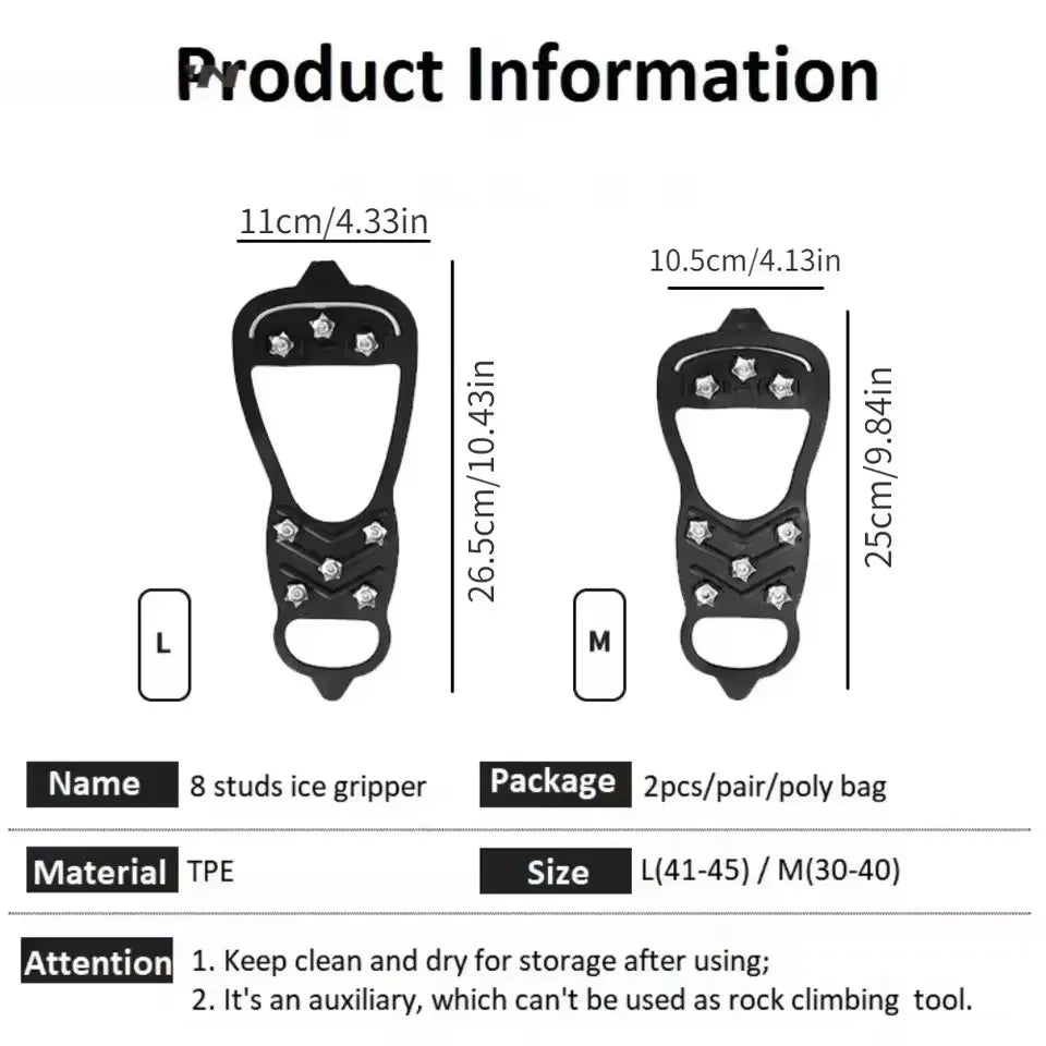 8 Teeth Ice Gripper Spike Shoes Winter Outdoor Anti-Slip Hiking Mountain Climbing Ice Snow Crampons Anti-slip Shoe Covers Grip