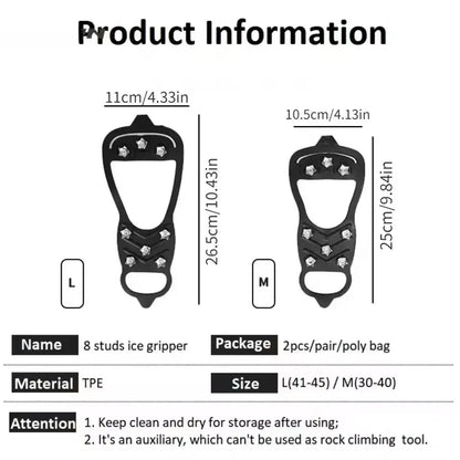 8 Teeth Ice Gripper Spike Shoes Winter Outdoor Anti-Slip Hiking Mountain Climbing Ice Snow Crampons Anti-slip Shoe Covers Grip