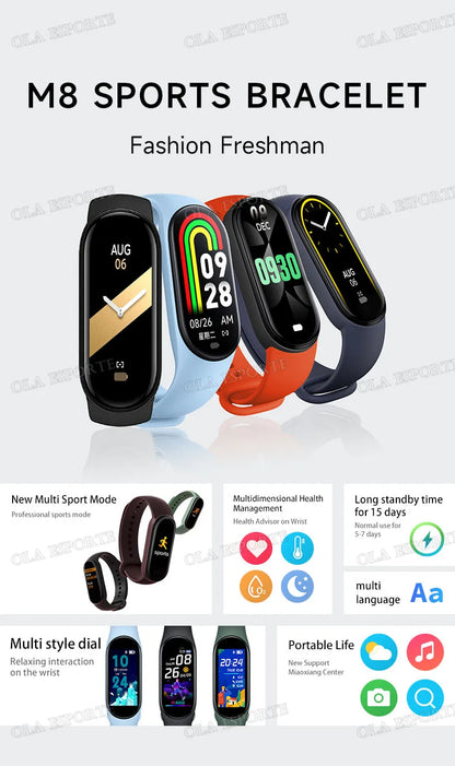 Sports Smart Watch Music Control Fitness Calorie Track Bracelet Phone Information Remind Steps Bluetooth Smart Watches M8 Band