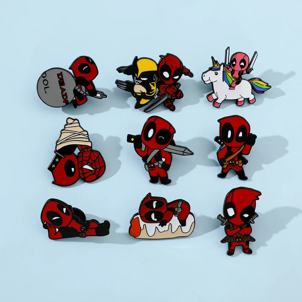 3 Pcs cartoon characters Metal Badge Deadpool Enamel brooch Men's and women's Clothing Bags  Accessories Decorative pins
