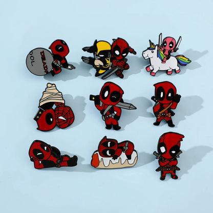 3 Pcs cartoon characters Metal Badge Deadpool Enamel brooch Men's and women's Clothing Bags  Accessories Decorative pins