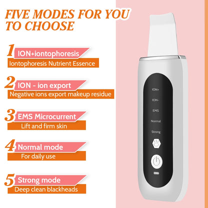 Ultrasonic Skin Scrubber 5 Modes LED Red Blue Light EMS Face Lift Blackhead Remover Acne Pore Cleaning Peeling Machine Shovel