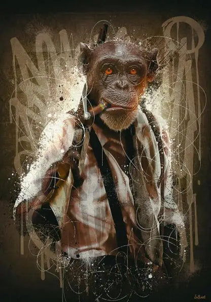 Abstract Animal Wall Art Posters Graffiti Art Smoking Monkey Playing Cards Billiard Room Bar Canvas Painting Parlor Decoration