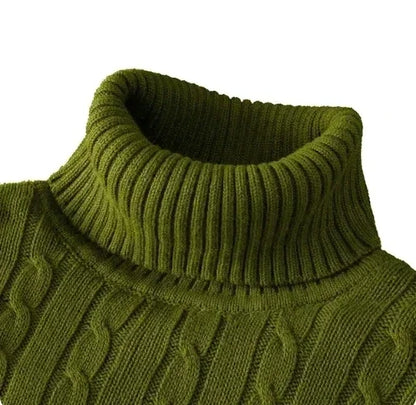 Men's High Neck Sweater Solid Color Pullover Knitted Warm Casual Turtleneck   Men Clothes