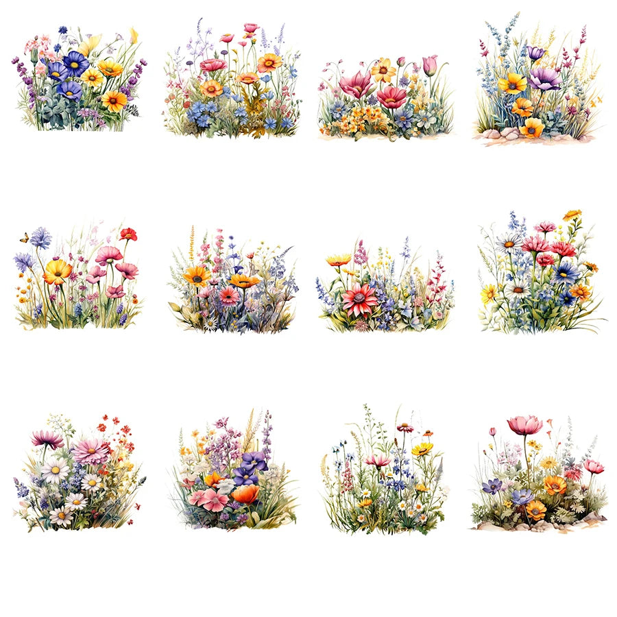 12pcs Spring Wildflower Flower Floral UV DTF Cup Wrap Transfer Sticker Glass Coffee Mugs Decoration Greeting Cards Notebooks