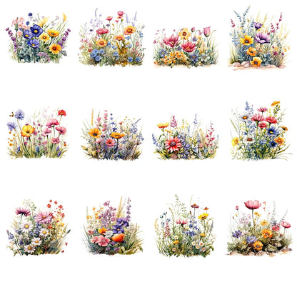 12pcs Spring Wildflower Flower Floral UV DTF Cup Wrap Transfer Sticker Glass Coffee Mugs Decoration Greeting Cards Notebooks