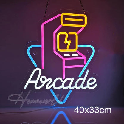 Arcade Neon Sign LED Game Room Handle Neon Light Wall Decor Gamer Teen Shop Internet Cafes USB port Party Birthday Gift