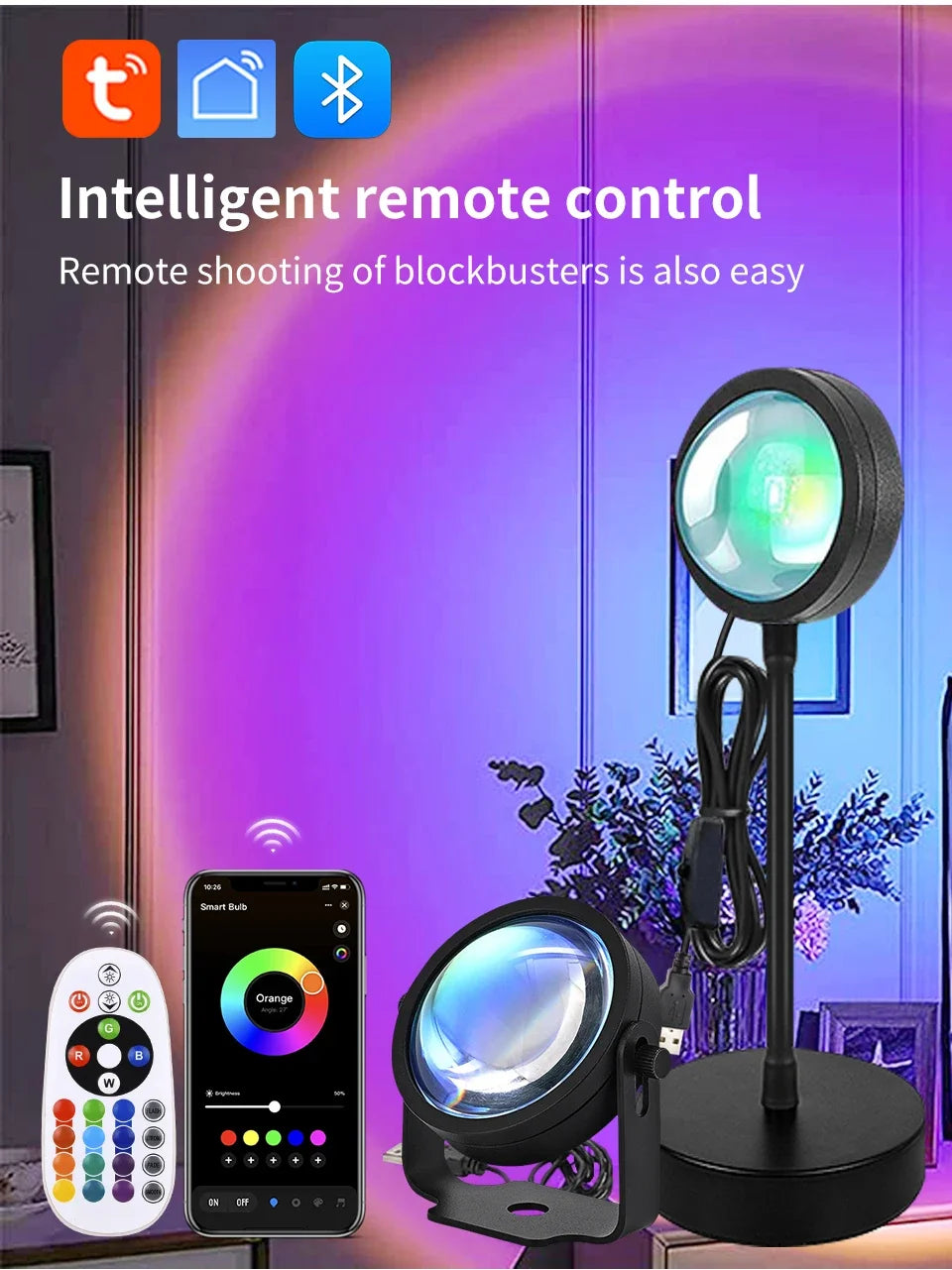 Smart Sunset Lamp Tuya USB Sunset Projector Light RGB Smart Life APP Remote For Room Photography Background Decor Lighting