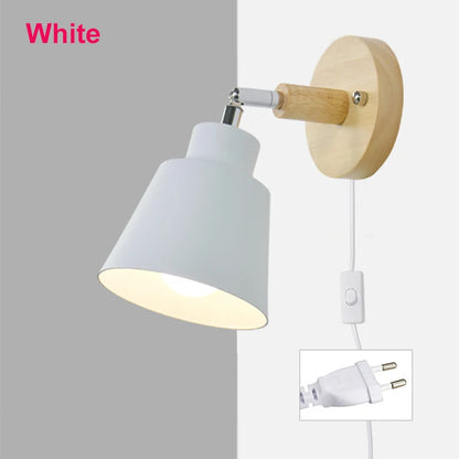 Nordic Wall Light Indoor DIY E27 Wooden 6 Colors EU/UL Plug 350° Wall Lamps for Living Room Bedroom Aisle Sconce Fixtures