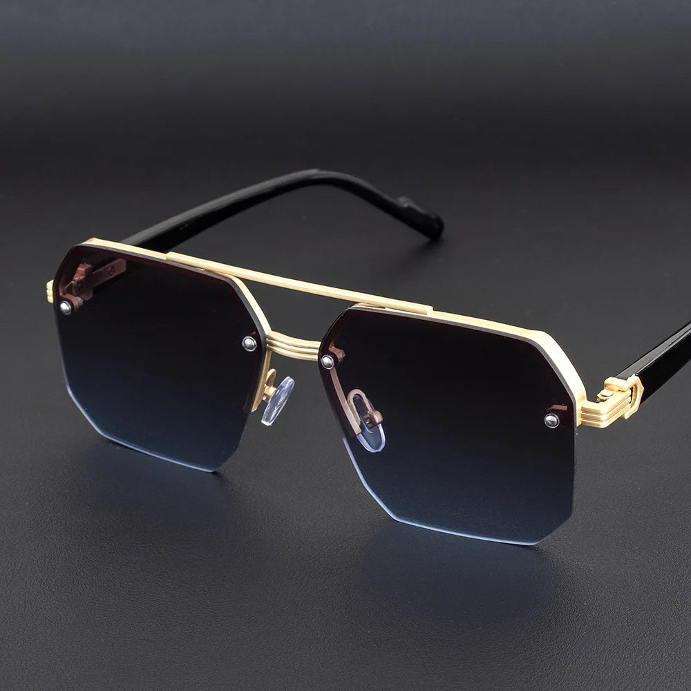 Men's Metal Sunglasses Square Half Frame Rice Nails Casual Trend Glasses Personality Retro Fashion Outdoor Sports Eyeglasses