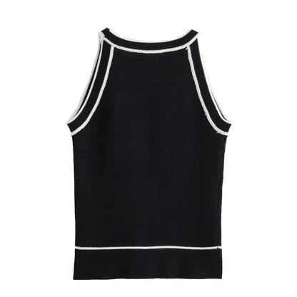MUJER Black Knit Tank Tops for Women Sleeveless Crop Top Woman off Shoulder Knitted Women's Vest top youthful women's Tops