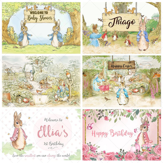 Spring Rabbit Background Kids Birthday Party Baby Shower Decor Rabbit Peter and His Animal Friends Vegetable Garden Photo Props