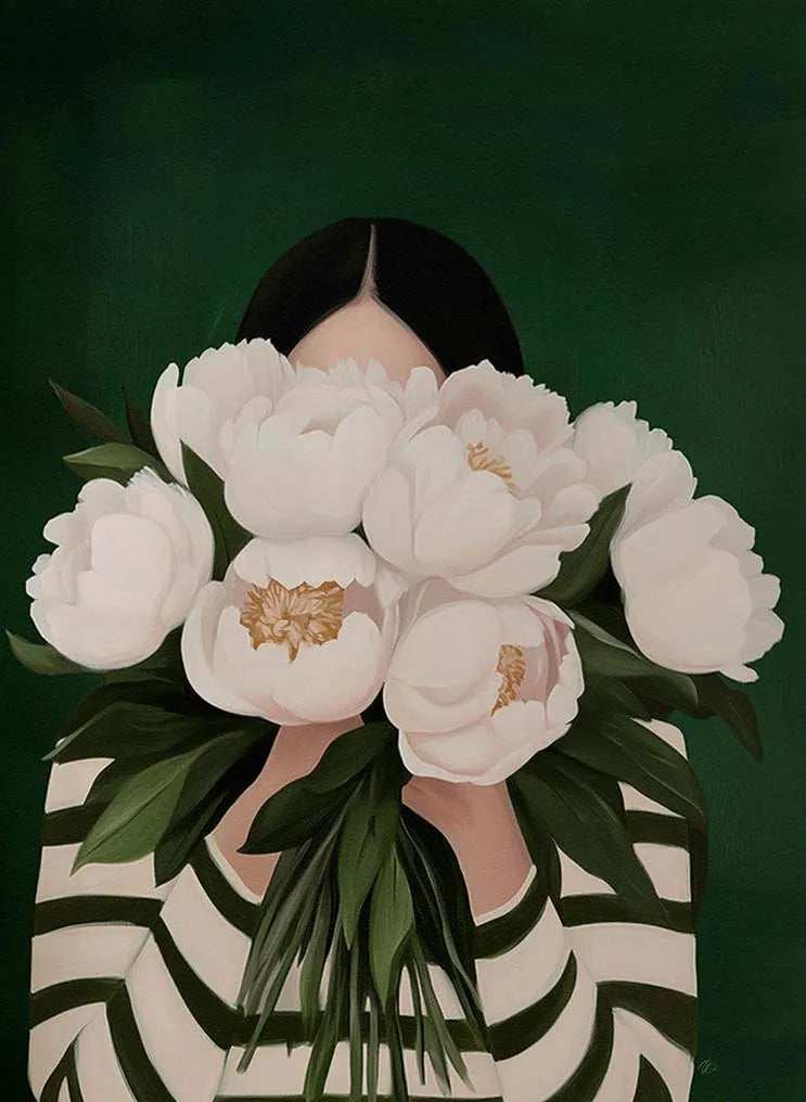 Canvas Wall Art Woman with Flower Portrait Painting Print for Bedroom Nordic Girl Home Decor Abstract Minimalism Poster