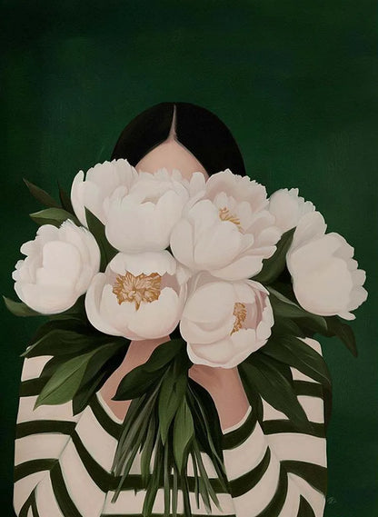 Canvas Wall Art Woman with Flower Portrait Painting Print for Bedroom Nordic Girl Home Decor Abstract Minimalism Poster