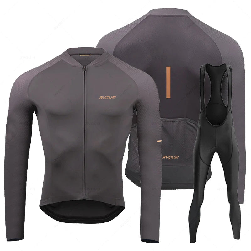 Rvouei Breathable Long Sleeve Cycling Jersey Set Bib Pants Ropa Maillot Ciclismo Bicycle Clothing MTB Bike Uniform Men Clothes