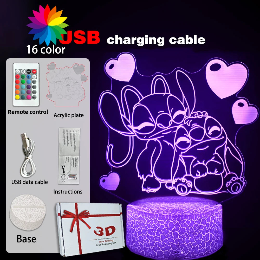 LED Night Light Illusion Stitch Lamps Remote Control Smart Touch Home Room Decor Lamp Christmas Valentine's Day Birthday Gifts