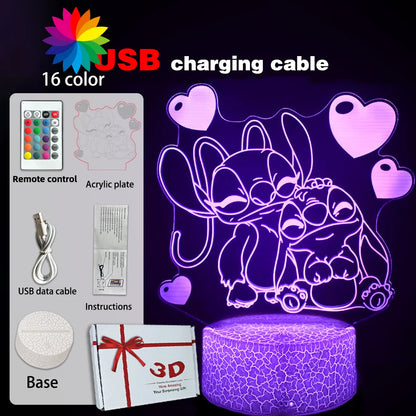 LED Night Light Illusion Stitch Lamps Remote Control Smart Touch Home Room Decor Lamp Christmas Valentine's Day Birthday Gifts