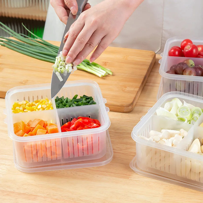 Refrigerator Preservation Box Transparent Double-layer Sealed Box Vegetable Fruit Spring Onion Ginger Garlic Food Grade Drain