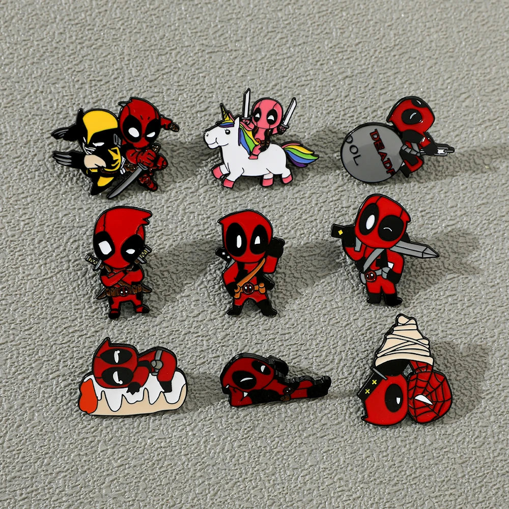 3 Pcs cartoon characters Metal Badge Deadpool Enamel brooch Men's and women's Clothing Bags  Accessories Decorative pins