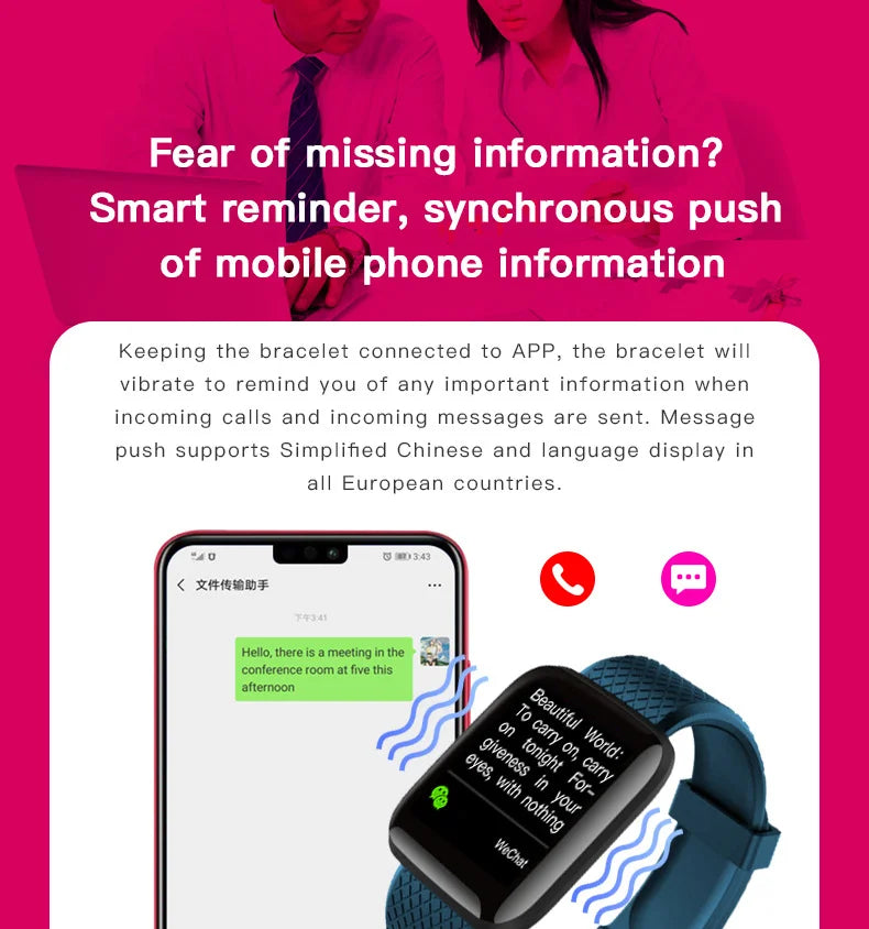 HOMEFISH Smart Fitness Tracker Bracelet with Color Screen Health Reminders Exercise Step Counting Information Notifications