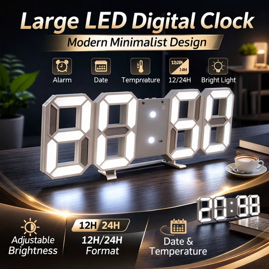3D LED Digital Wall Clock with Luminous Display, USB Plug-In Multifunctional Clock for Home and Office Decoration