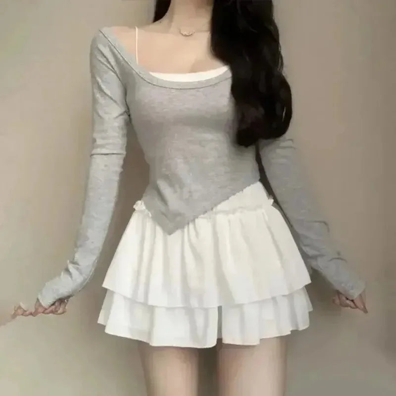 Summer Kawaii Mini A-line Skirt Adorable Flirty High Waist Ruffle Patchwork Lolita Ball Gown Y2K Korean Sweet Women's Clothing