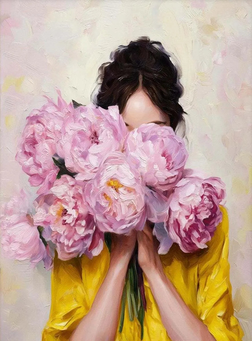 Canvas Wall Art Woman with Flower Portrait Painting Print for Bedroom Nordic Girl Home Decor Abstract Minimalism Poster