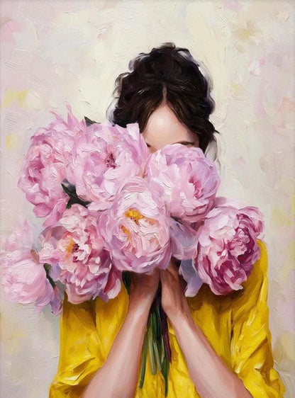 Canvas Wall Art Woman with Flower Portrait Painting Print for Bedroom Nordic Girl Home Decor Abstract Minimalism Poster