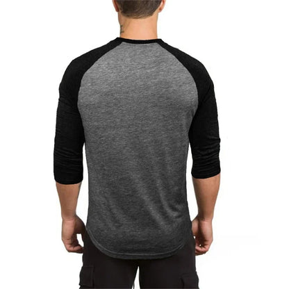 Men Slim Fit Sport Casual Sport T-shirts Gym Fitness Muscle Three Quarter Shirts Autumn Breathable Cotton Bodybuilding Clothing
