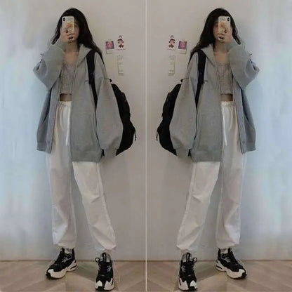 Oversized Hoodie Women Men  Thick Fleece Zip Up Sweatshirt Unisex Plain Color Loose Fit Casual Pullover M-5XL Cotton Loungewear
