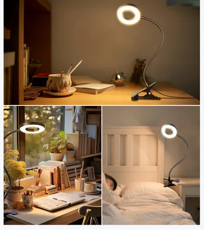 LED Desk Clip Study Lamp USB 3 Colours Adjustable Bedside Desk Night Lamp Multi-purpose Flexible Black Reading Lights