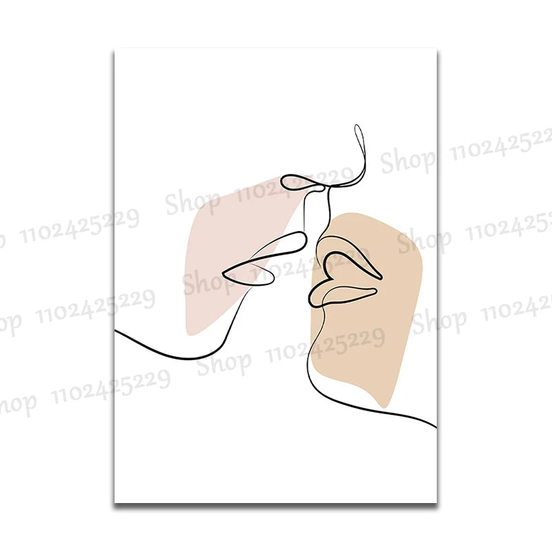 Wall Art Canvas Painting Line Girl Face Flowers Modern Minimalist Nordic Posters and Prints Wall Pictures for Living Room Decor