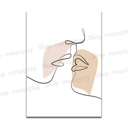Wall Art Canvas Painting Line Girl Face Flowers Modern Minimalist Nordic Posters and Prints Wall Pictures for Living Room Decor