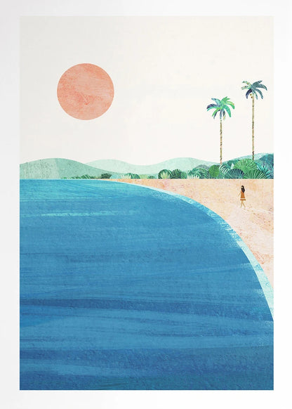 Canvas Painting Wall Art Picture Simple Outdoor Summer Beach Scenery Poster Sunset Surfers Swimming Ocean Living Room Home Decor