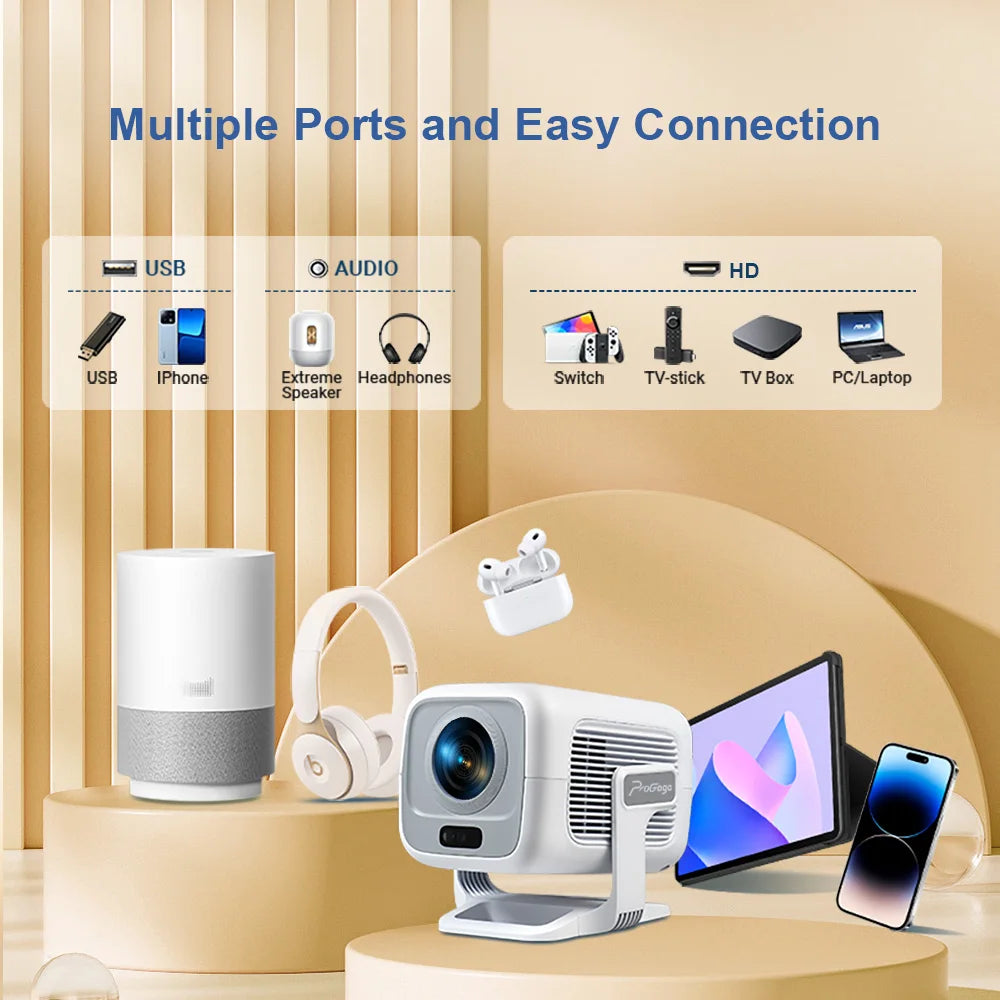 PROGAGA PG370 1080P Full HD Projector For Movie WiFi Android Projector 4K PG370 Smart TV Home Theater Mini Portable Video Beamer