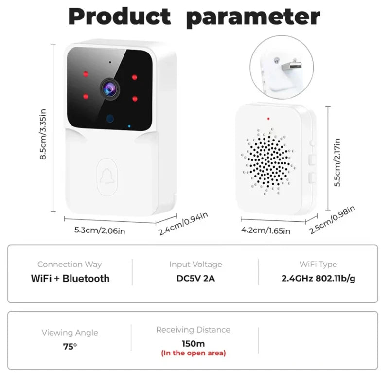 HD Night Vision Low Power WIFI Rechargeable Video Doorbell 1 Drag 1 Intelligent Security Home Intercom