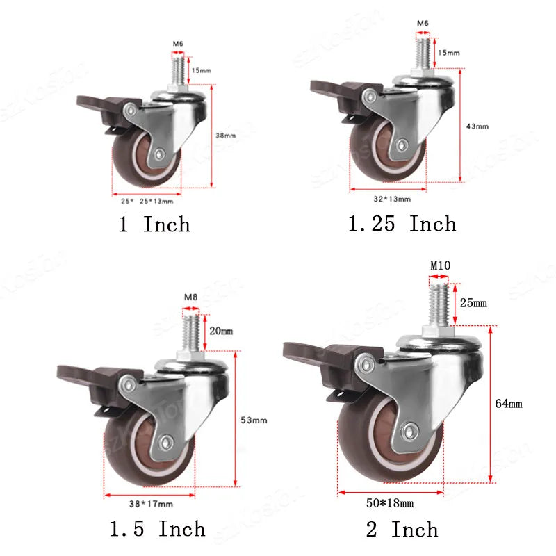 4pcs Furniture Casters Wheels Soft Rubber Swivel Caster Quite Roller Wheels for Trolley Baby Crib Bed Wheels Household Accessory