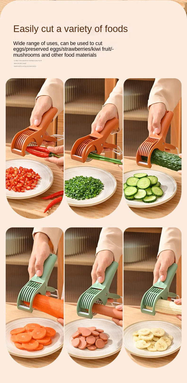 Fruit & Vegetable Slicer, Food - Grade Spring - Clip Cutter, Wavy Blade Even Slicing Kitchen Tool