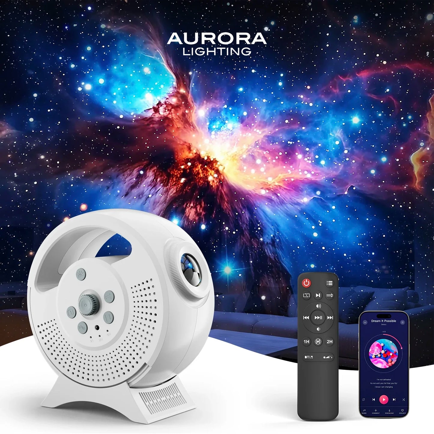 AURORA LIGHTING 3D Galaxy Projector 60 Scenes Adjustable Focal Planetarium Projector Ceiling Projector for Kids Room Adult Party