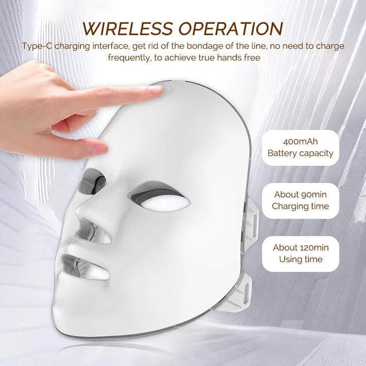 Facial LED Mask 7 Colors LED Face Mask LED Repair Skin Beauty Machine Wireless Use