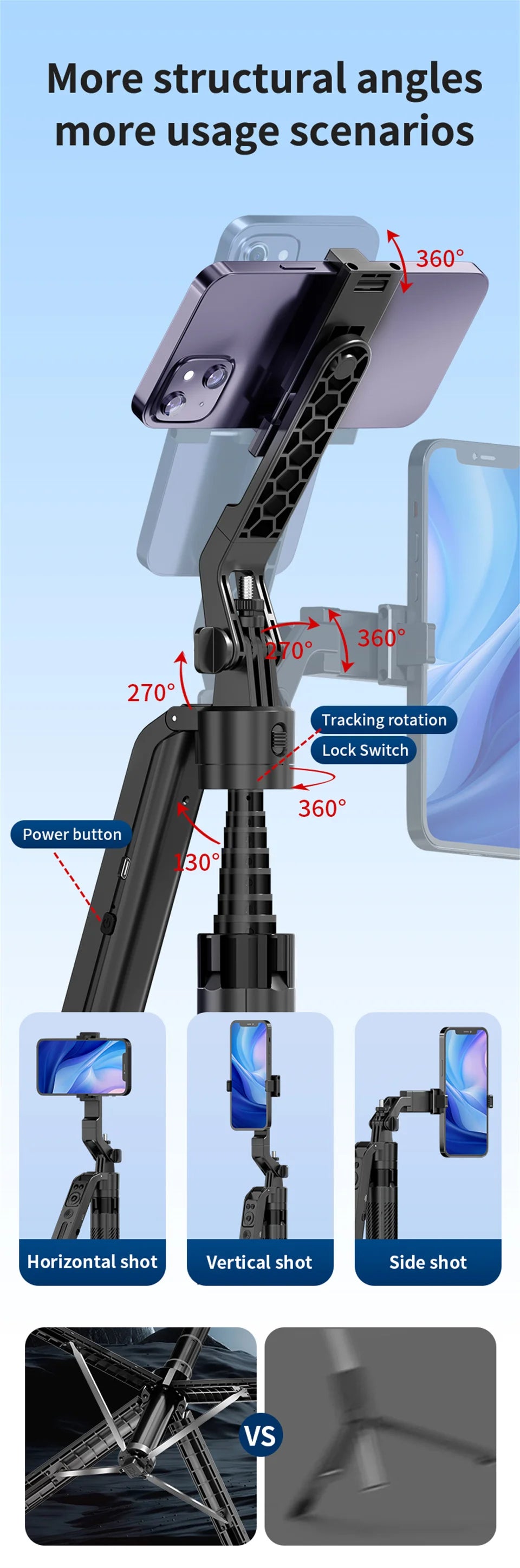 MEUYAG Selfie Stick Gimbal Stabilizer For Smartphone With Bluetooth Remote Intelligent Follow-Up Anti Shake Pan Tilt Tripod