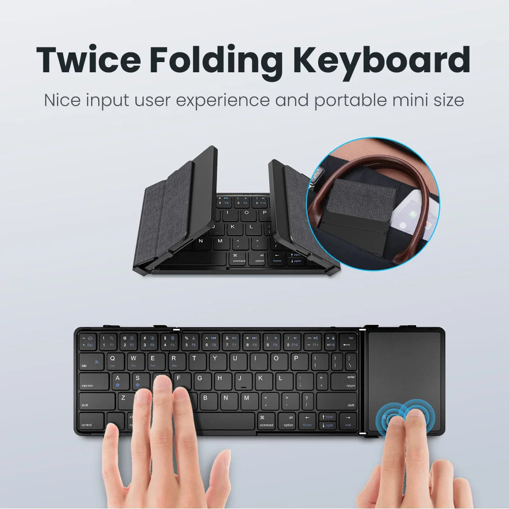 Foldable Bluetooth Keyboard with Touchpad Wireless Folding Keyboard with PU Leather for iOS Android Windows,Support 3 Devices